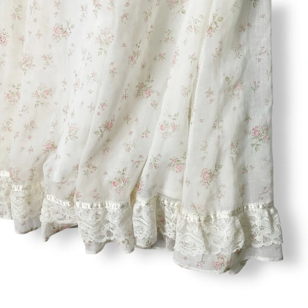 Gunne Sax Jessica Vintage Dress M Floral Chiffon Maxi Flutter Sleeve Cottagecore - Picture 11 of 15